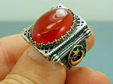 Turkish Handmade Jewelry 925 Sterling Silver Agate Stone Mens Rings