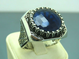 Turkish Handmade Jewelry 925 Sterling Silver Sapphire Stone Mens Rings