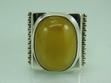 Turkish Handmade Jewelry 925 Sterling Silver Amber Stone Mens Rings