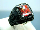 Turkish Handmade Jewelry 925 Sterling Silver Garnet Stone Men Rings