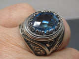 Turkish Handmade Jewelry 925 Sterling Silver Aquamarine Stone Mens Rings