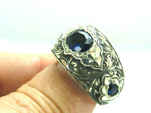 Turkish Handmade Jewelry 925 Sterling Silver Sapphire Stone Mens Rings