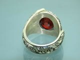 Turkish Handmade Jewelry 925 Sterling Silver Garnet Stone Mens Rings