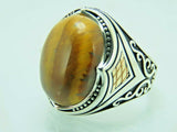 Turkish Handmade Jewelry 925 Sterling Silver Tiger's Eye Stone Mens Rings