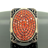 Turkish Handmade Jewelry 925 Sterling Silver Garnet Stone Engraved Mens Rings
