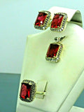 Turkish Handmade Jewelry 925 Sterling Silver Ruby Stone Women's Earrings, Pendant & Ring Jewelry Set