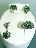 Turkish Handmade Jewelry 925 Sterling Silver Emerald Stone Women Earring Set