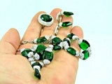 Turkish Handmade Jewelry 925 Sterling Silver Emerald Stone Women Set
