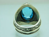 Turkish Handmade Jewelry 925 Sterling Silver Aquamarine Stone Mens Rings