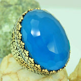 Turkish Handmade Jewelry 925 Sterling Silver Aquamarine Stone Men's Ring