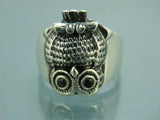 Turkish Handmade Jewelry 925 Sterling Silver Onyx Stone Owl Design Men Rings
