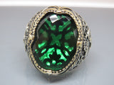 Turkish Handmade Jewelry 925 Sterling Silver Emerald Stone Mens Rings