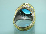 Turkish Handmade Jewelry 925 Sterling Silver Aquamarine Stone Mens Rings