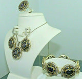 Turkish Handmade Jewelry 925 Sterling Silver Amethyst Stone Women's Necklace, Earring, Bracelet & Ring Jewelry Set