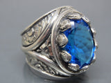 Turkish Handmade Jewelry 925 Sterling Silver Aquamarine Stone Mens Rings