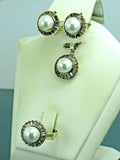 Turkish Handmade Jewelry 925 Sterling Silver Pearl Stone Women's Earrings, Pendant & Ring Jewelry Set