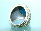 Turkish Handmade Jewelry 925 Sterling Silver Turquoise Stone Engraved Mens Rings