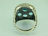 Turkish Handmade Jewelry 925 Sterling Silver Aquamarine Stone Engraved Mens Rings