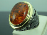 Turkish Handmade Jewelry 925 Sterling Silver Handmade Amber Stone Men Ring