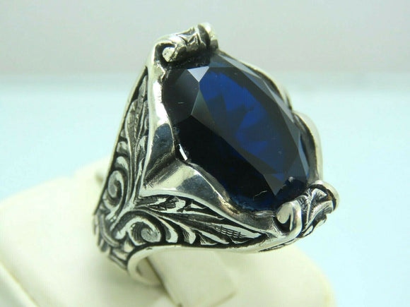 Turkish Handmade Jewelry 925 Sterling Silver Sapphire Stone Mens Rings