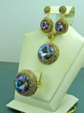 Turkish Handmade Jewelry 925 Sterling Silver Mystic Topaz Women's Necklace, Earring & Ring Jewelry Set