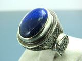 Turkish Handmade Jewelry 925 Sterling Silver Lapis Stone Engraved Mens Rings