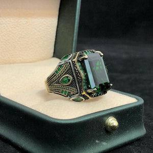 Sterling 925 Silver Handmade Men's Jewelry Elegant Zambia Emerald Men's Ring