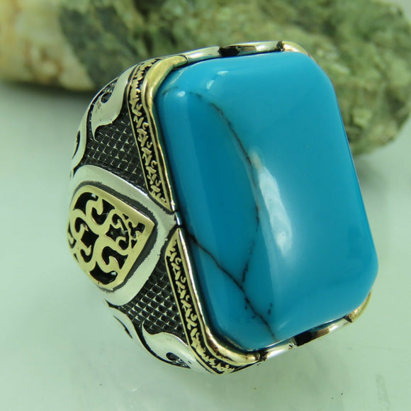 Turkish Handmade Jewelry 925 Sterling Silver Turquoise Stone Men Rings