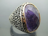 Turkish Handmade Jewelry 925 Sterling Silver Amethyst Stone Men's Rings