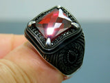 Turkish Handmade Jewelry 925 Sterling Silver Garnet Stone Men Rings