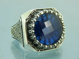 Turkish Handmade Jewelry 925 Sterling Silver Sapphire Stone Mens Rings