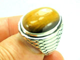 Turkish Handmade Jewelry 925 Sterling Silver Tiger's Eye Stone Mens Rings