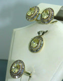 Turkish Handmade Jewelry 925 Sterling Silver Citrine Stone Women's Pendant, Earring & Ring Jewelry Set
