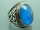 Turkish Handmade Jewelry 925 Sterling Silver Aquamarine Stone Mens Rings