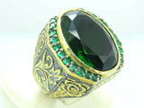 Turkish Handmade Jewelry 925 Sterling Silver Emerald Stone Mens Rings