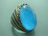 Turkish Handmade Jewelry 925 Sterling Silver Aquamarine Stone Mens Rings