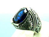 Turkish Handmade Jewelry 925 Sterling Silver Sapphire Stone Mens Rings