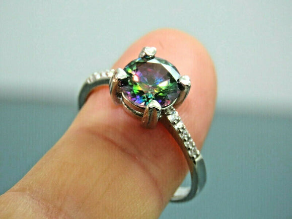 Turkish Handmade Jewelry 925 Sterling Silver Rainbow Stone Women Ring Sz 8