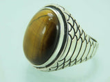 Turkish Handmade Jewelry 925 Sterling Silver Tiger's Eye Stone Mens Rings