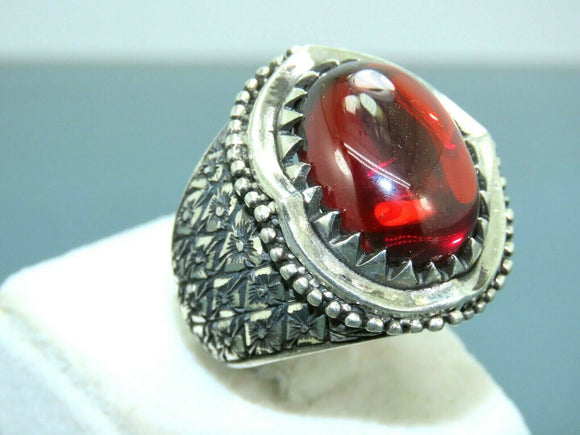 Turkish Handmade Jewelry 925 Sterling Silver Ruby Stone Mens Rings