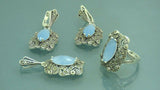 Turkish Handmade Jewelry 925 Sterling Silver Moonstone Women's Earrings, Pendant & Ring Jewelry Set
