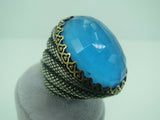 Turkish Handmade Jewelry 925 Sterling Silver Aquamarine Stone Mens Rings