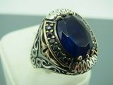 Turkish Handmade Jewelry 925 Sterling Silver Sapphire Stone Mens Rings