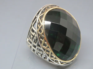 Turkish Handmade Jewelry 925 Sterling Silver Emerald Stone Mens Rings