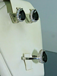 Turkish Handmade Jewelry 925 Sterling Silver Onyx Stone Women's Earrings & Ring Jewelry Set