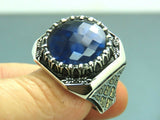 Turkish Handmade Jewelry 925 Sterling Silver Sapphire Stone Mens Rings