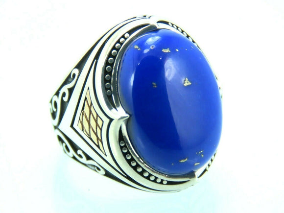 Turkish Handmade Jewelry 925 Sterling Silver Lapis Stone Men's Rings