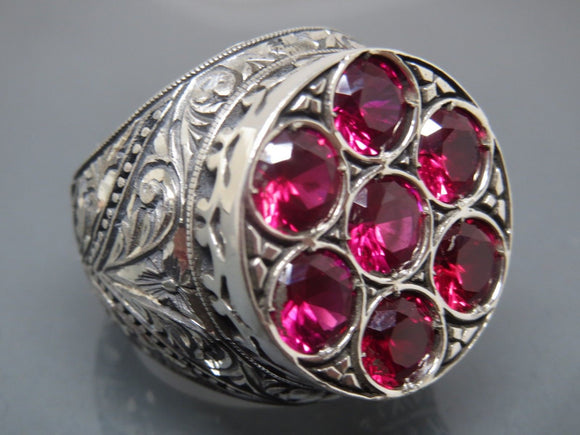 Turkish Handmade Jewelry 925 Sterling Silver Ruby Stone Mens Rings