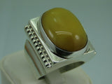 Turkish Handmade Jewelry 925 Sterling Silver Amber Stone Mens Rings