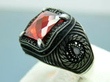 Turkish Handmade Jewelry 925 Sterling Silver Garnet Stone Men Rings